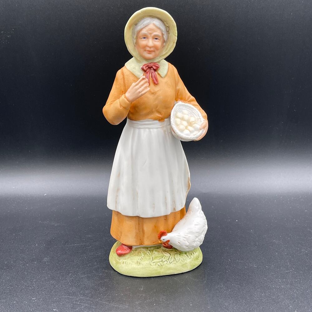 Vintage HOMCO 1426 Porcelain LADY WITH EGG BASKET AND CHICKEN 8"
